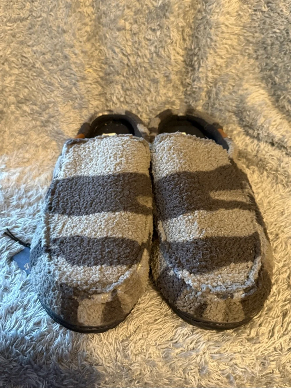Dearfoams Men’s Gray Striped Sherpa Slip-On‎ Loafers 9-10 New